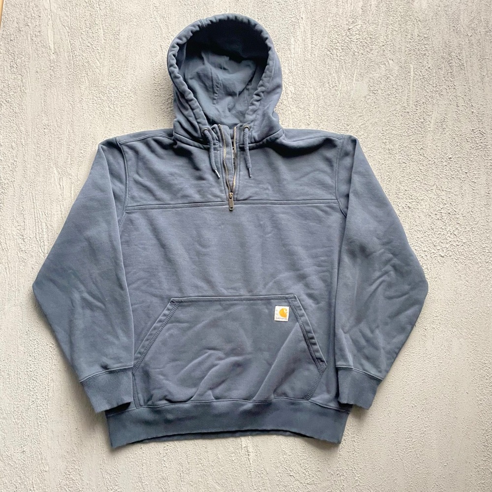 Carhartt Quarter Zip Hoodie Mens XL Navy Blue Rain Defender Loose Fit